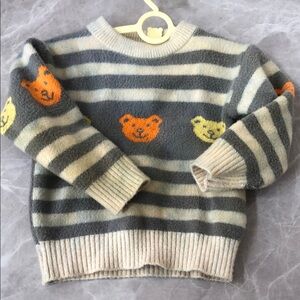 Striped Sweater with Bear Pattern
